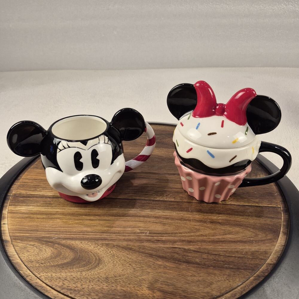 Disney Mickey & Minnie Mouse Ceramic Mug & Ceramic Cupcake Cup With Lid Defect
